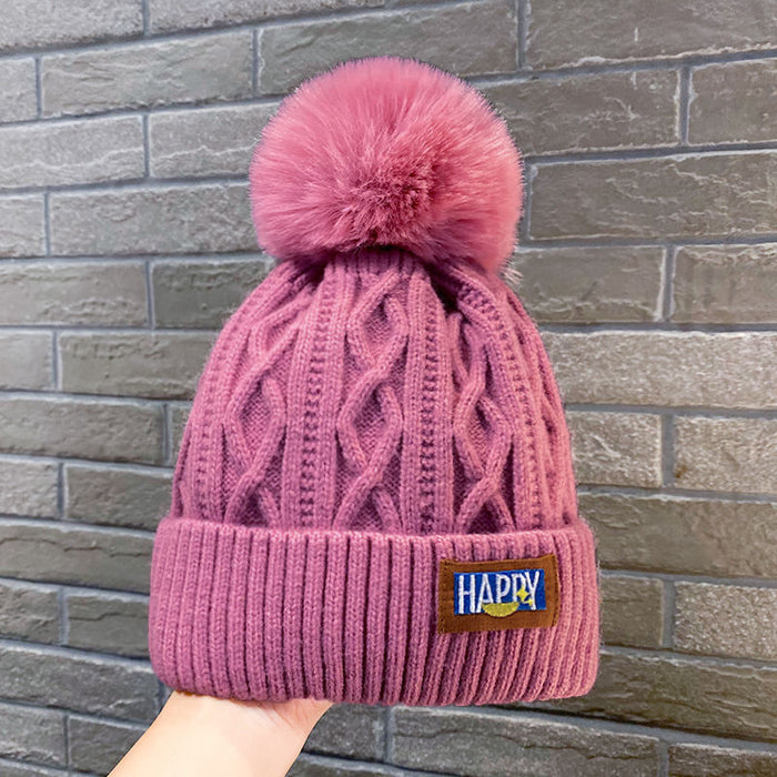 Wholesale fleece-lined Wool Hat Thickened Warm Northeast Knitted Hat Women' s Big Head Ear Protecting Hair Ball Hat White Ball Hat