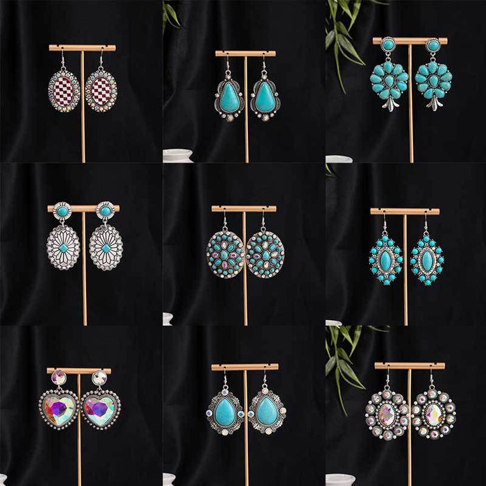 Wholesale Turquoise Flower Pendant Bohemian Ethnic Style Earrings