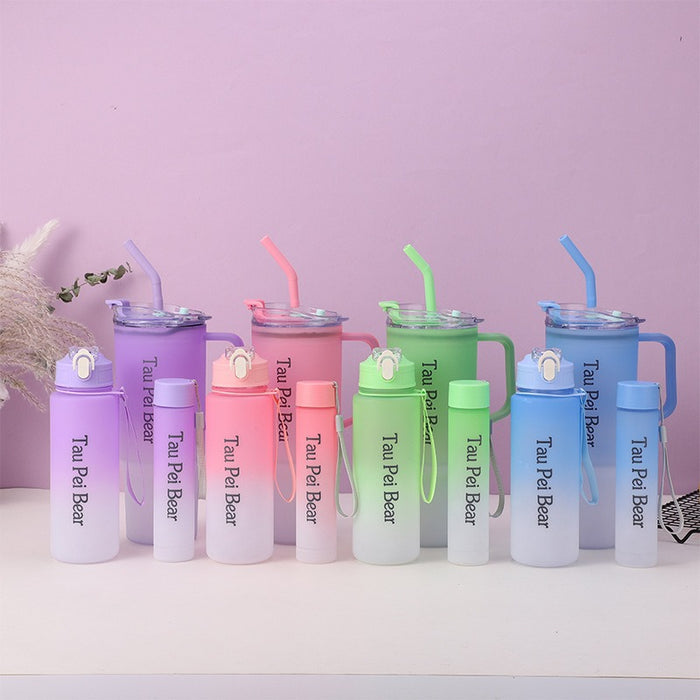 Wholesale Three-piece gradient color large capacity portable straw plastic cup set
