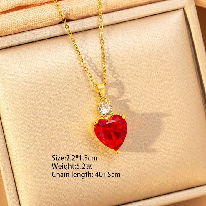 Wholesale Titanium steel necklace with red zircon