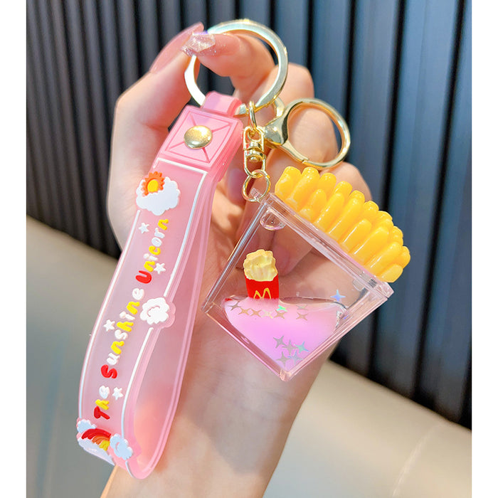 Wholesale Acrylic Hamburger French Fries Quicksand Bottle Keychain JDC-KC-WoA037