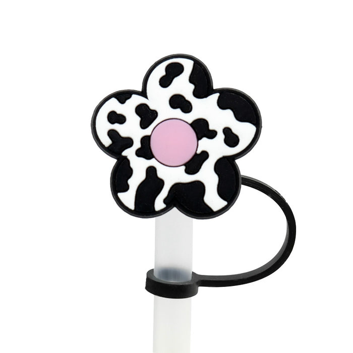 Wholesale New Love Leopard Pattern Straw Cover Straw Cap Silicone Dustproof Stopper Cute Anime Party Straw Decoration Cross border Product