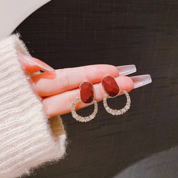 Wholesale Silver Needle New Geometric Full Diamond Earrings and Earrings, with a niche design and simple temperament, wholesale of earrings