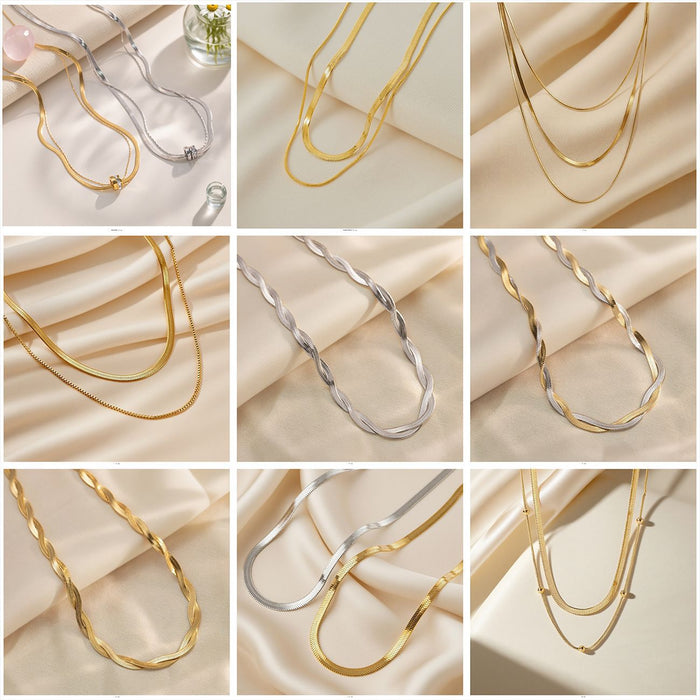 Wholesale 2pcs Simple and stylish  snake chain cross- hop jewelry chain set stainless steel chain necklace