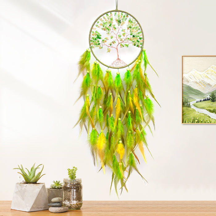 Wholesale Iron Hoop Cotton Thread Feather Handmade Dreamcatcher with Crystal Stones Tree of Life MOQ≥2