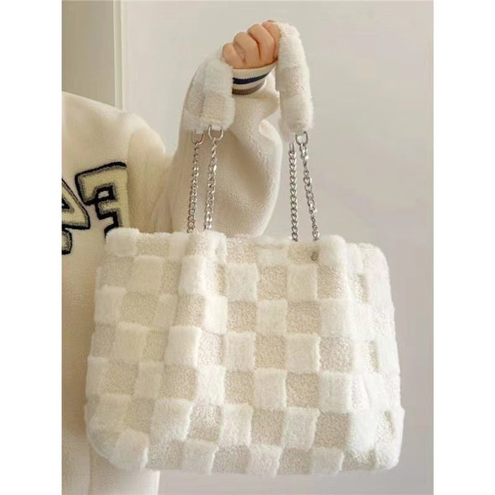 Wholesale Milky White Large Capacity Plush Shoulder Bag JDC-SD-DRS010