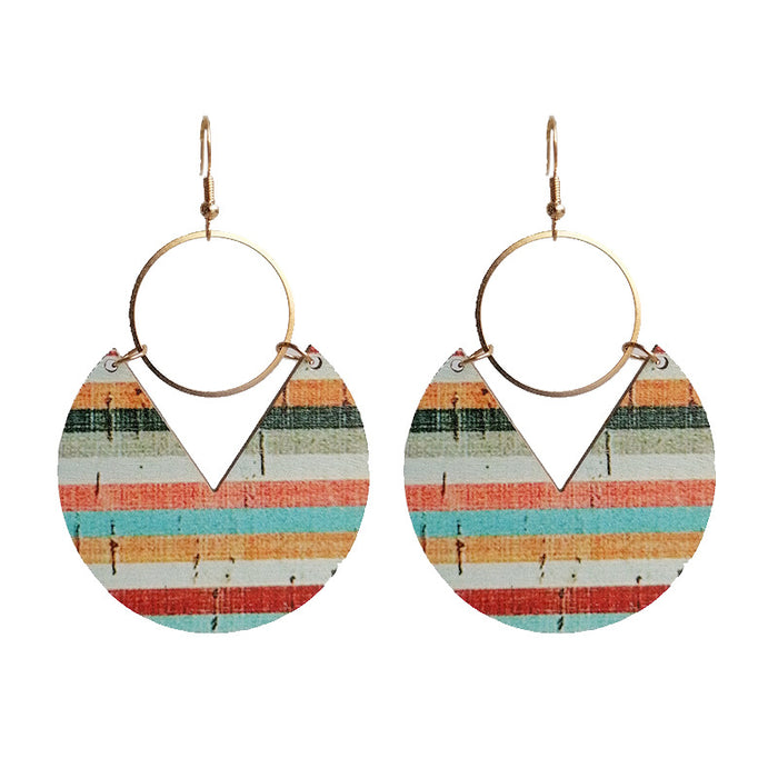 Wholesale 2pcs Blue Dyed Printed Geometric Stripes Stitching Wooden Earrings JDC-ES-HeYi113