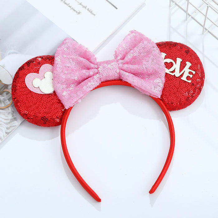 Wholesale Valentine's Day Sequin Bow Headband Cartoon Love Fabric Headband JDC-HD-MeiY009