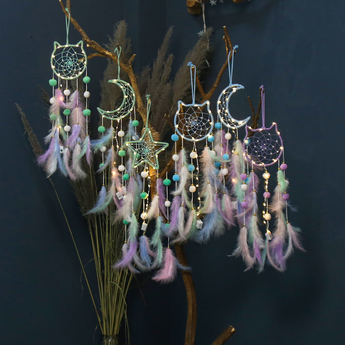Wholesale Trendy Handmade Dreamcatcher Pendant with Feathers Iron Frame Bag Charm