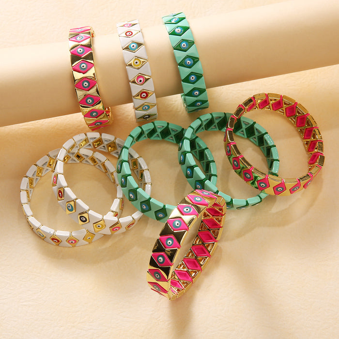 Wholesale Classic Drip Oil Stainless Steel Devil's Eye Bracelet with Adjustable Elastic Rope