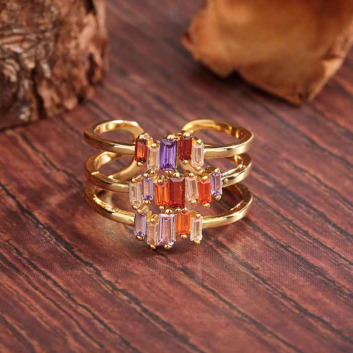 Wholesale Zircon Ring Palace Style Retro Copper Material Ring Open Adjustable Pinky Ring Accessories