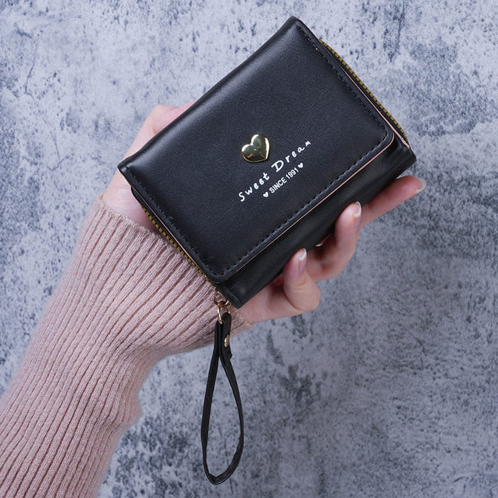 Wholesale Modern Heart-Shaped PU Leather Wallet for Women - Tri-Fold Card Holder with Zipper White - Casual Resale Accessory