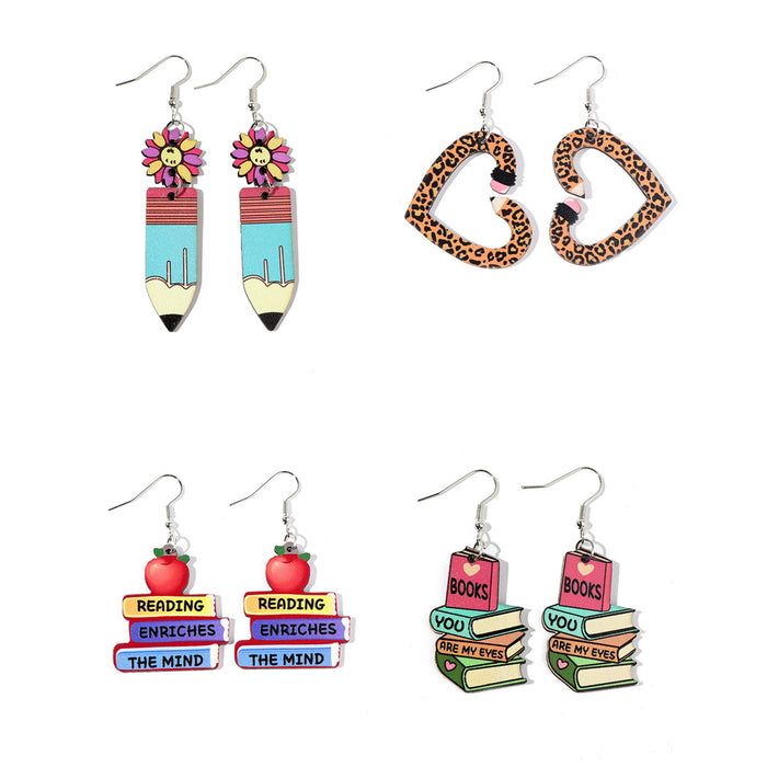Wholesale leopard love pencil books wooden ladies earrings