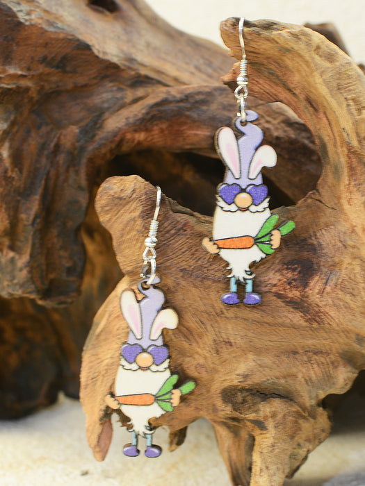 Wholesale Easter Bunny Dwarf Elf Wooden Earrings JDC-ES-ChenC017