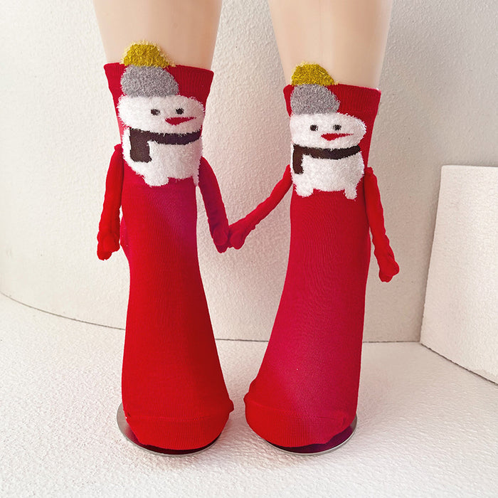 Wholesale Christmas magnetic hand-holding socks women' s cotton socks couple mid-calf length socks New Year gift socks