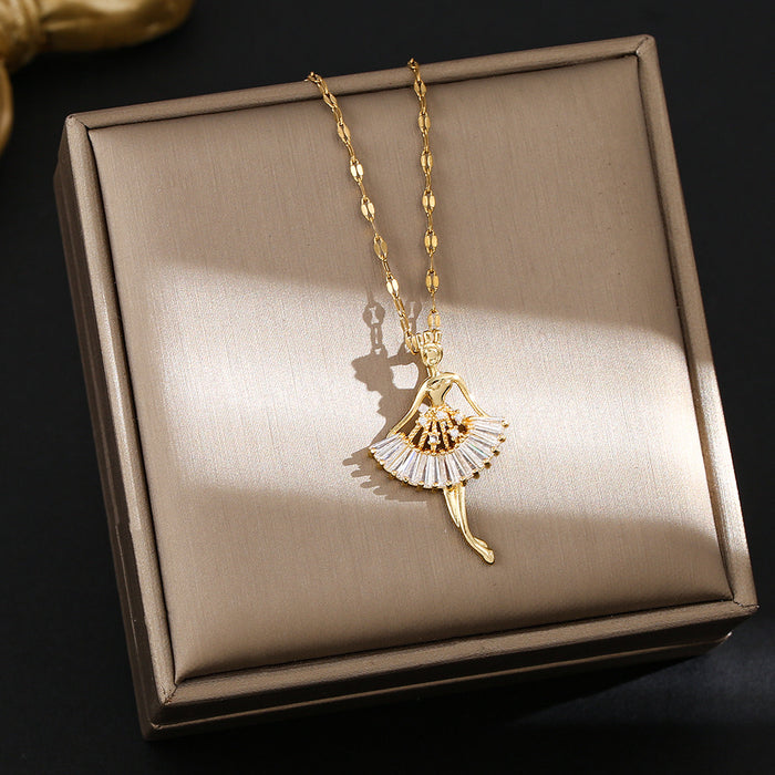 Wholesale Micro-painted zircon ballerina pendant necklace in titanium steel