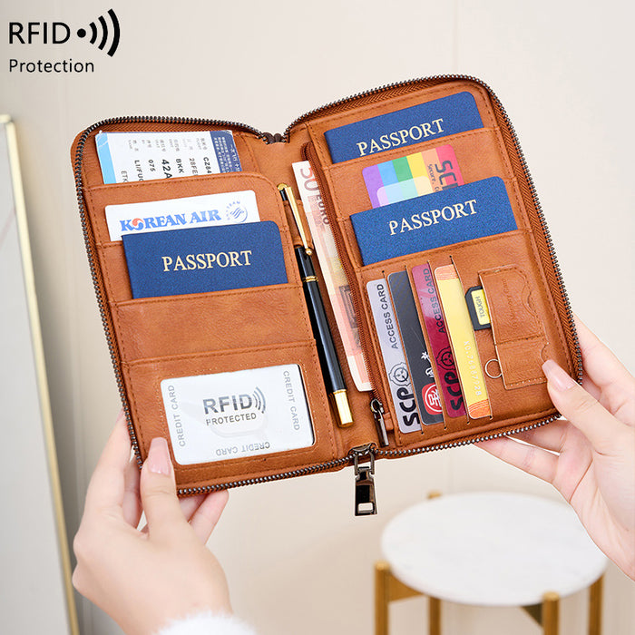 Wholesale RFID Anti-magnetic Zipper Passport Multifunctional Wallet