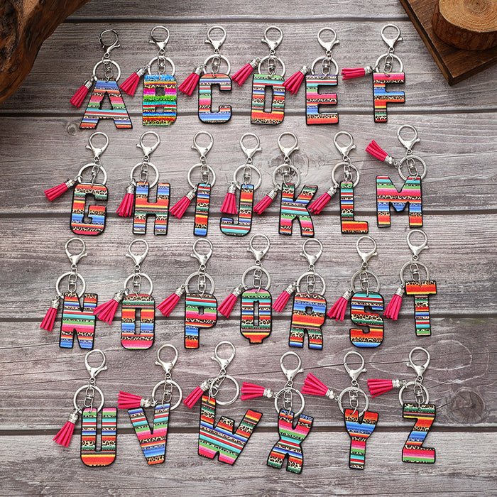 Wholesale Tassel Rainbow Letters Leopard Leather Keychain JDC-KC-YiTian016