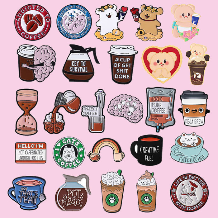 Wholesale Cartoon Coffee Cup Shape Brooch Pin Set Zinc Alloy Decorative Accent
