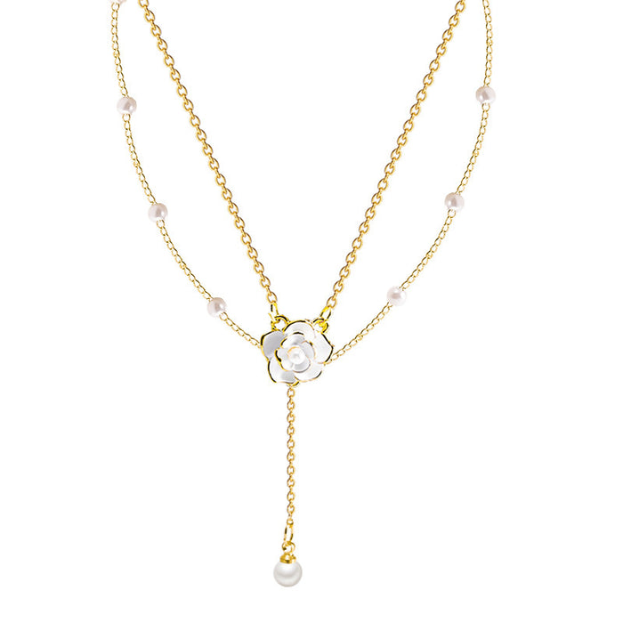 Wholesale Double layered tassel pearl necklace, niche design pendant, collarbone chain, high-end temperament, neck chain