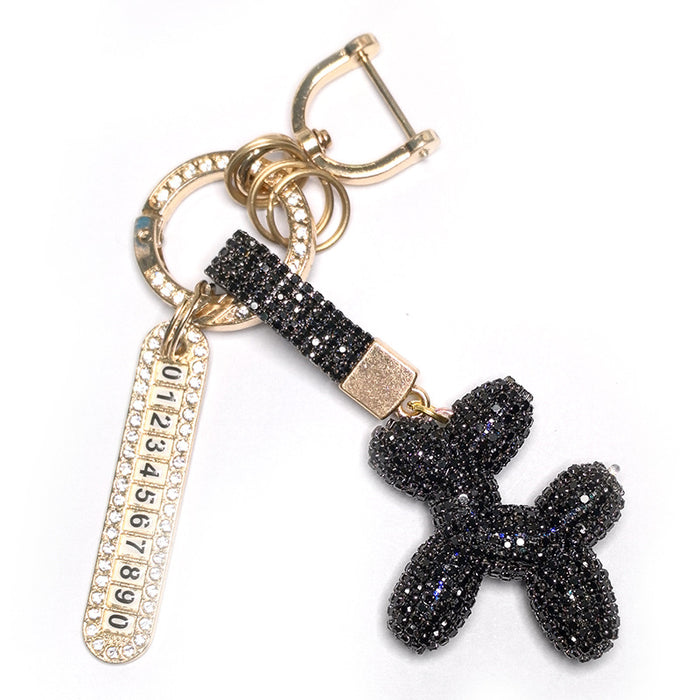 Wholesale Diamond-encrusted Leather Rope Cute Balloon Puppy Diamond-encrusted Car Keychain Pendant Doll Pendant Accessories