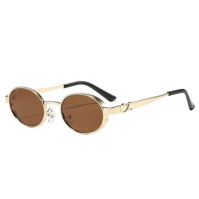 Wholesale Gold Metal Oval Vintage Punk Sunglasses UV400 Trendy
