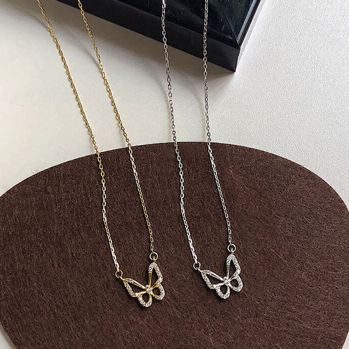 Wholesale Silver butterfly-shaped diamond necklace for women