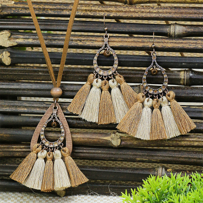 Wholesale Bohemian Handmade Tassel Earring and Necklace Set Alloy Geometric Circle Fashion MOQ≥2