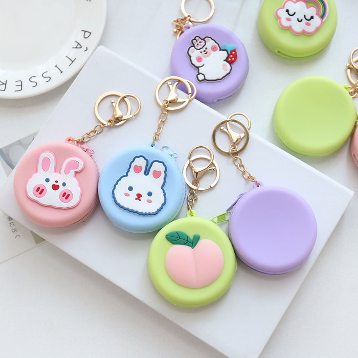 Wholesale Cartoon round silicone coin purse cute coin data cable storage bag girls bag pendant access control key bag