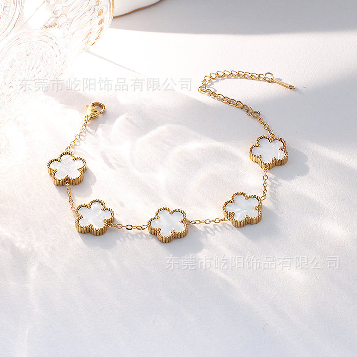 Wholesale Titanium Steel 18k Double Sided Lucky Five Leaf Flower Bracelet JDC-BT-YiYang002