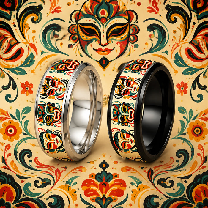 Wholesale Traditional Chinese Opera Face Stainless Steel Ring Silver Plated Jewelry Accessory