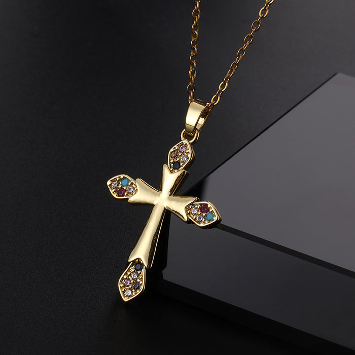 Wholesale Copper Inlaid Zircon Cross Pendant Necklace JDC-NE-ShangY035