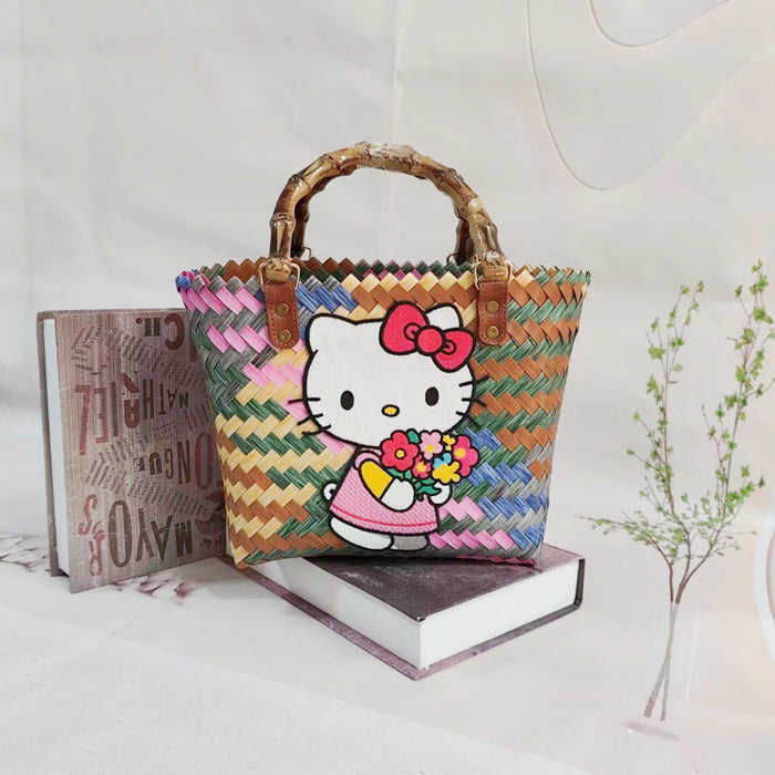 Wholesale Cute Cartoon Rags Woven Bag Imitation Straw Woven Bag Seaside Shoulder Handbag