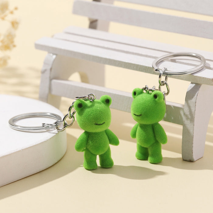 Wholesale Cute resin flocked frog keychains