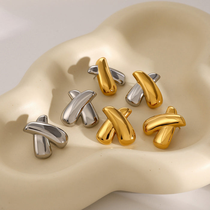 Wholesale 18k Gold Stainless Steel Chubby X-shaped Earrings JDC-ES-JD350