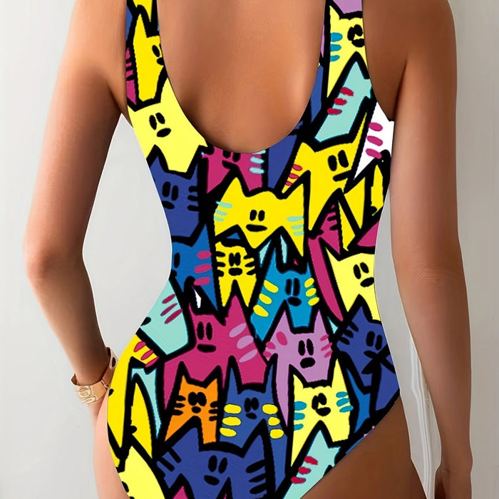 Wholesale New ladies' elegant temperament waist cinching one-piece swimsuit with cute pattern printed swimsuit