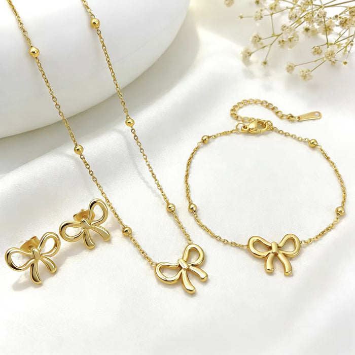 Wholesale Simple bow titanium steel necklace set