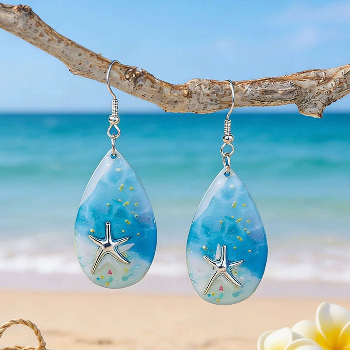 Wholesale Ocean Theme Acrylic Drop Earrings Turtle Starfish Pattern Boutique Jewelry