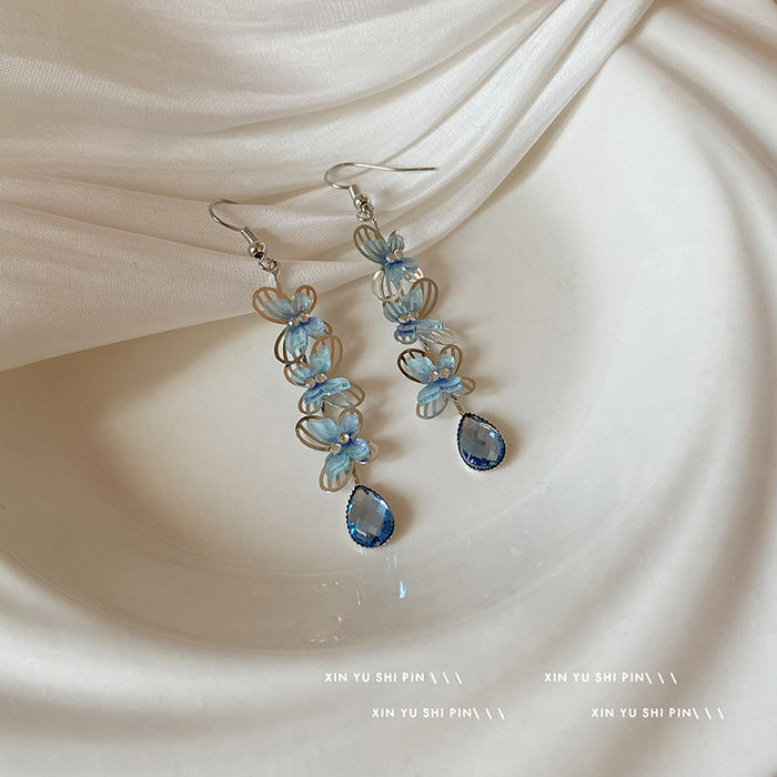 Wholesale Butterfly droplet pendant earrings with niche design, light luxury temperament, fashionable long tassel earrings