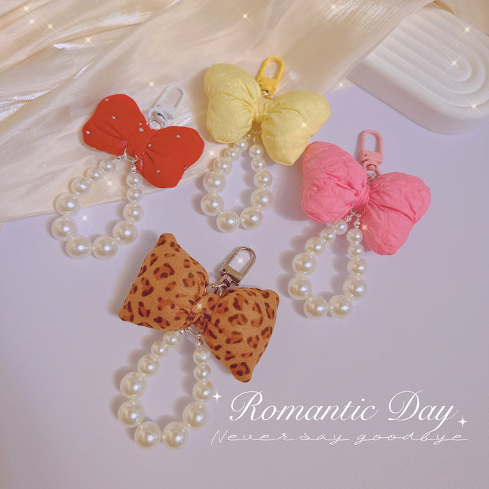 Wholesale Pearl Puff Bow Girl Keychain Cute All-match Mobile Phone Chain Bag Pendant