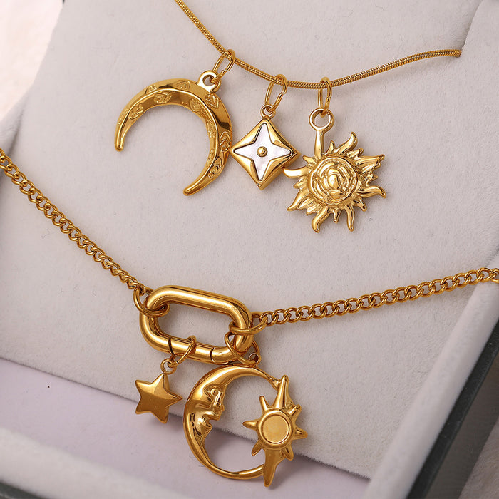 Wholesale Sun and Moon Element Stainless Steel Gold-Plated Pendant