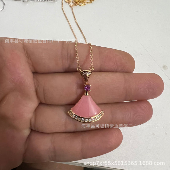 Wholesale  V gold high version small skirt necklace female white fritillary fan rose gold pendant clavicle chain