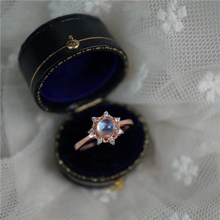 Wholesale New Moonstone Open Ring Shining Crystal Rose Gold