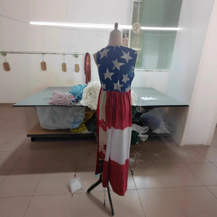 Wholesale Printed national flag long dress