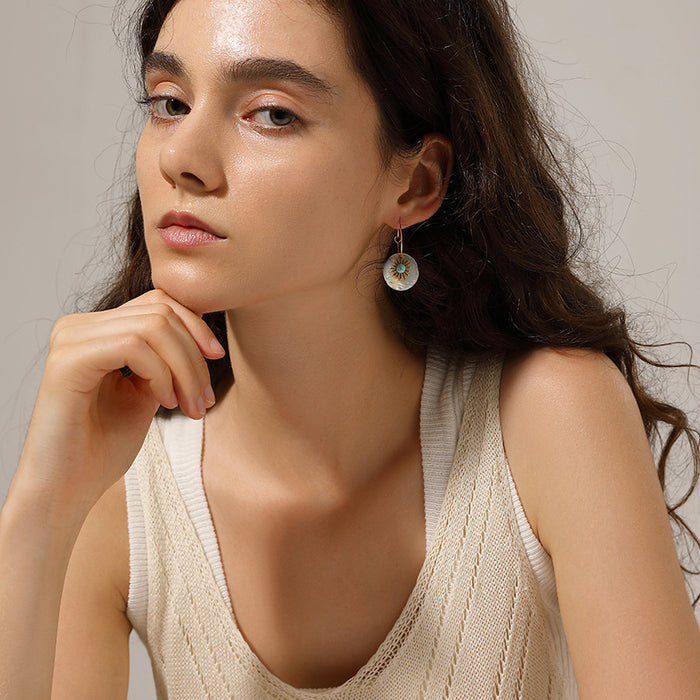 Wholesale Natural Shell Earrings Design High-End Artificial Turquoise Earrings Jewelry for Women