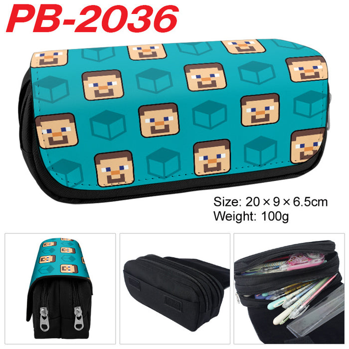 Wholesale Cartoon Game Themed Canvas Pencil Case Double Layer Zipper Large Capacity Student Stationery