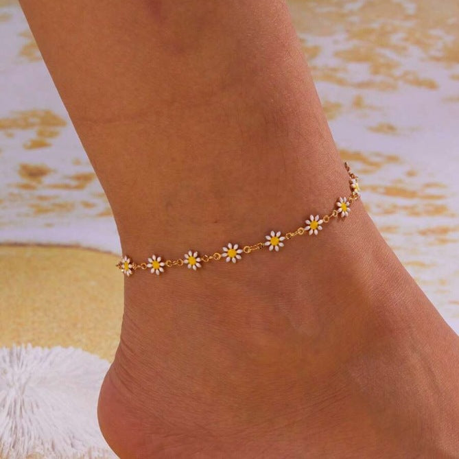 Wholesale new foot decoration fashion simple color chrysanthemum anklet flower