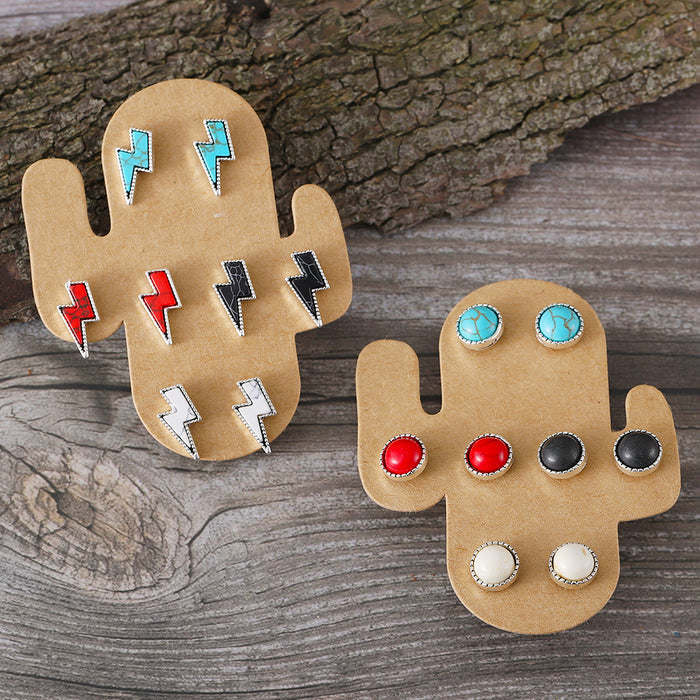 Wholesale Personalized Western style lightning round turquoise earrings national style Bohemian earrings gift earrings set