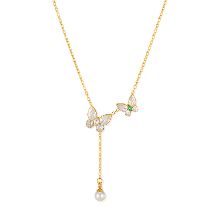 Wholesale Stainless steel necklace, fashionable and versatile for commuting, butterfly pearl, titanium steel lock chain