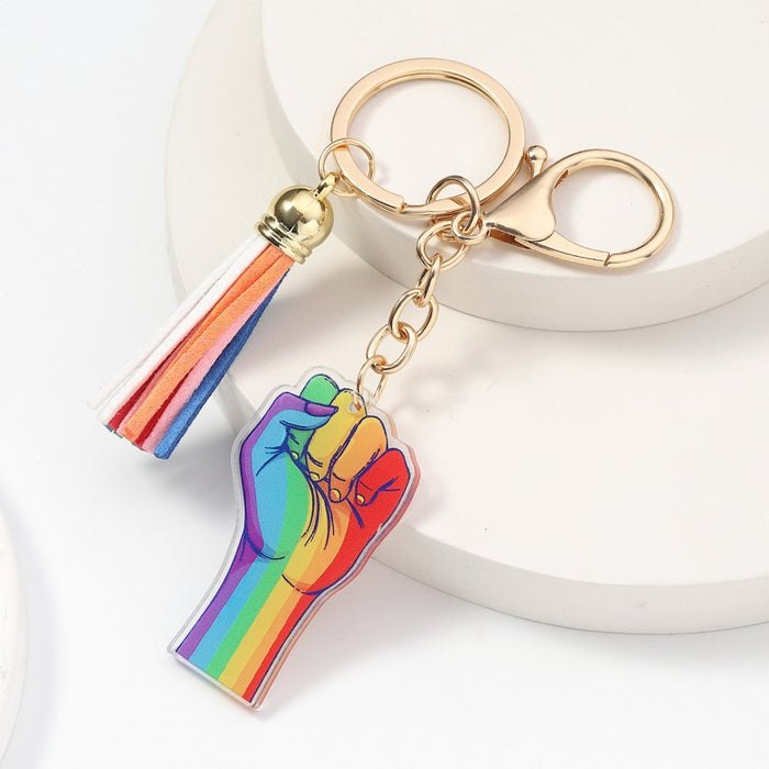 Wholesale Acrylic Color Mouth English Letters LOVE IS LOVE Rainbow Tassel Keychain JDC-KC-RongRui034